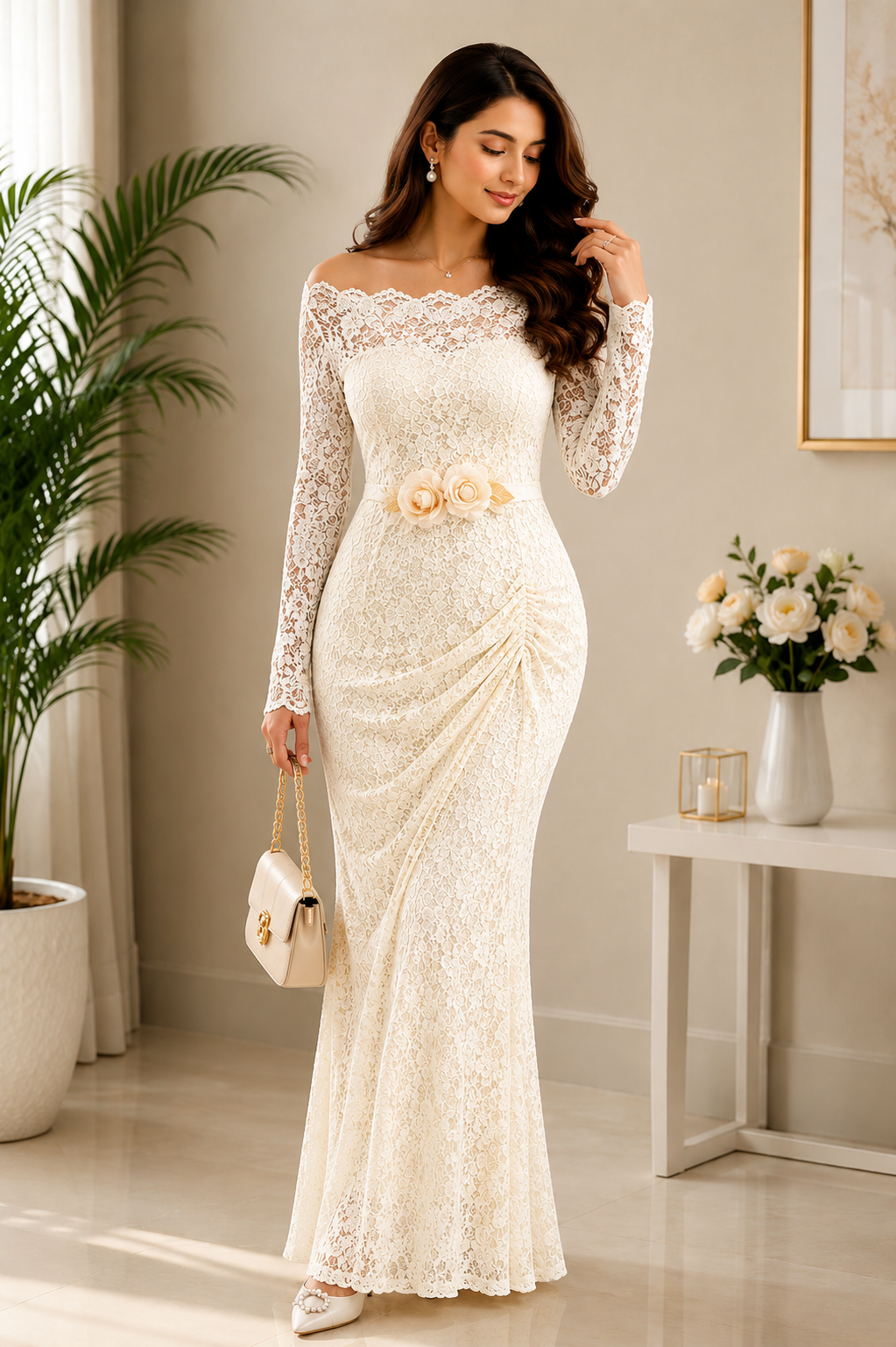 Floral lace bodycon with flower belt