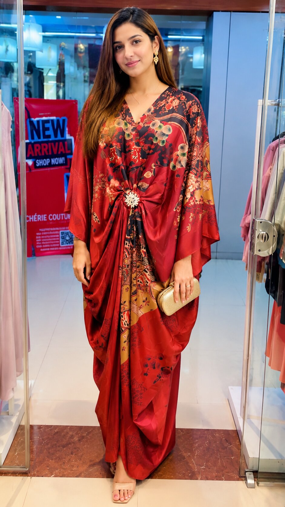Luxury Silk Long Kaftan Dress - Image 3