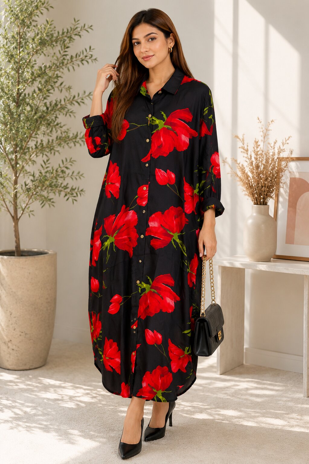 Luxury Silk Long Shirt Dress for Women - Image 2